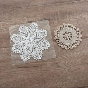 2 PCs Vintage Crocheted Doily Table Linen Coaster‎ Mat White | Cream